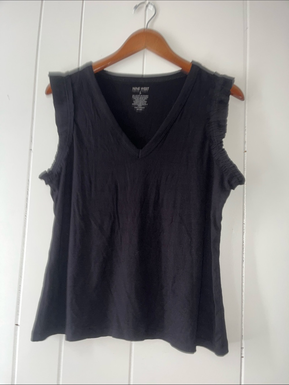 Nine West Black Ruffle Sleeve V-Neck Tank